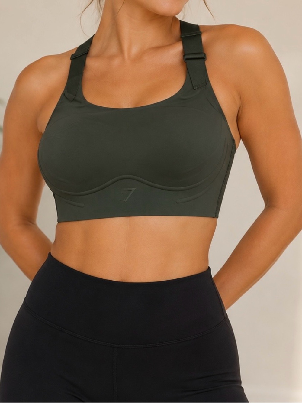 Gymshark Olive Green High-Support Sports Bra with Adjustable Straps